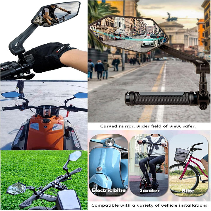 Pair of black adjustable handlebar bicycle mirrors, view 6
