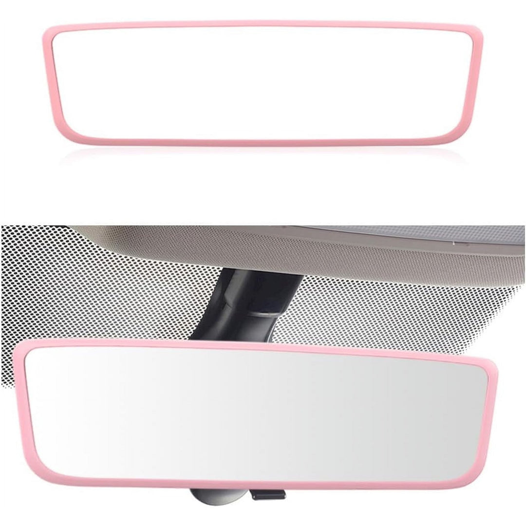 Pink silicone rear-view mirror edge cover for Model 3 and Model Y, view 1