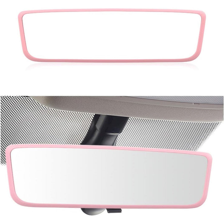 Pink silicone rear-view mirror edge cover for Model 3 and Model Y, view 1