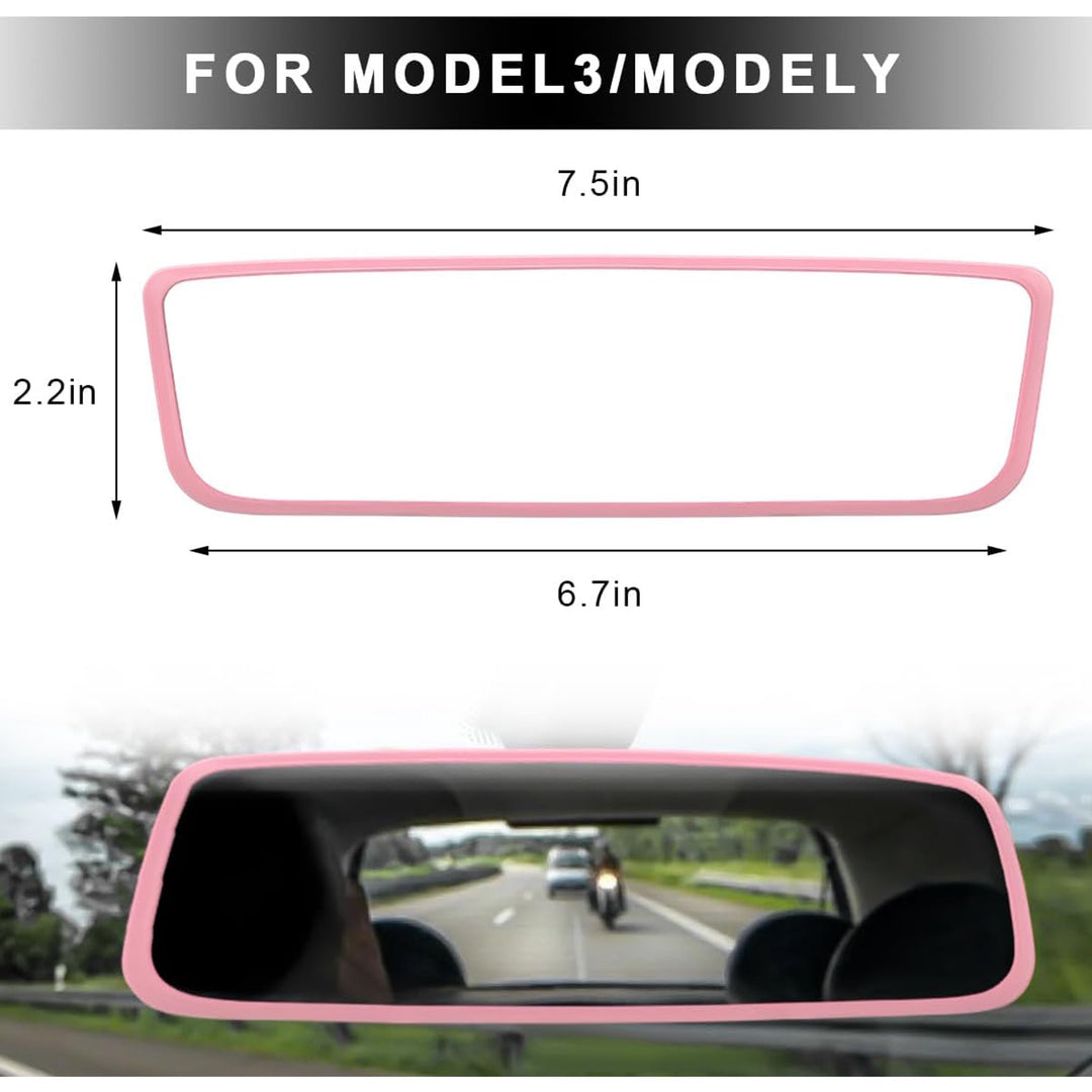 Pink silicone rear-view mirror edge cover for Model 3 and Model Y, view 2