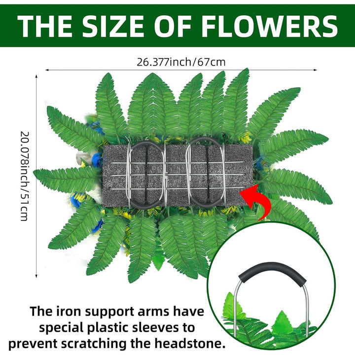 Lodou Artificial Cemetery Flowers, Silk Flower Arrangement, Artificial Rose Bouquet Grave Memorial Flowers with Headstone Saddle for Graveyard Headstones Decoration (1, Blue and White) - Just Closeouts Canada Inc.