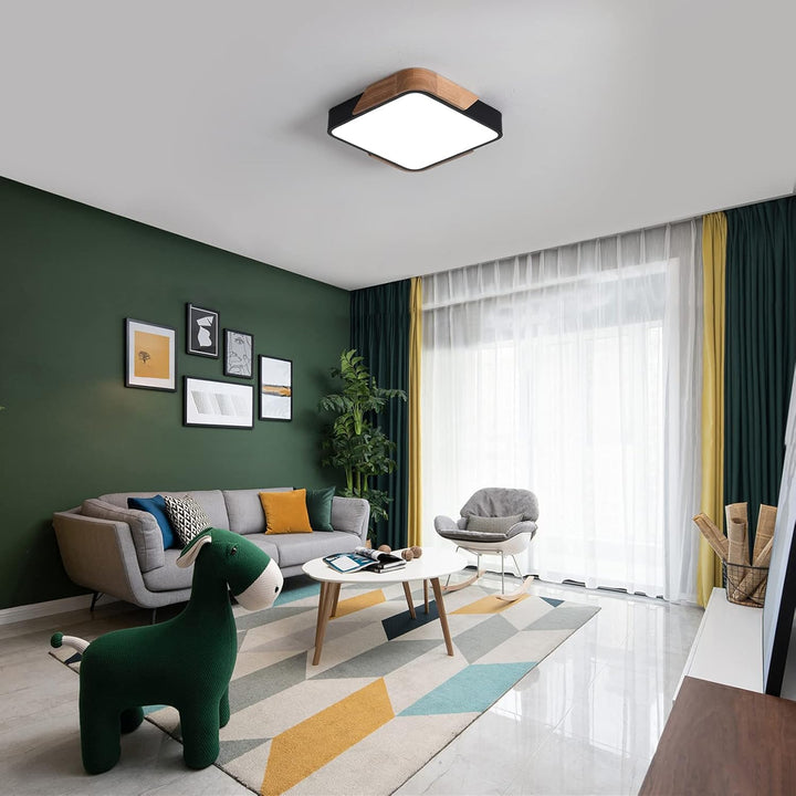 LuFun Flush Mount Ceiling Light, Led Ceiling Light 24W Black, Luminaire Plafonnier, Modern Ceiling Light, Wood Ceiling Lights for Bedroom Kitchen Living Room Hallway, 30 * 30 * 5CM, Cool White, 6500K - Just Closeouts Canada Inc.