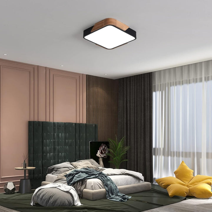 LuFun Flush Mount Ceiling Light, Led Ceiling Light 24W Black, Luminaire Plafonnier, Modern Ceiling Light, Wood Ceiling Lights for Bedroom Kitchen Living Room Hallway, 30 * 30 * 5CM, Cool White, 6500K - Just Closeouts Canada Inc.