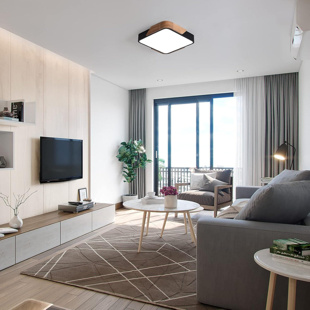 LuFun Flush Mount Ceiling Light, Led Ceiling Light 24W Black, Luminaire Plafonnier, Modern Ceiling Light, Wood Ceiling Lights for Bedroom Kitchen Living Room Hallway, 30 * 30 * 5CM, Cool White, 6500K - Just Closeouts Canada Inc.