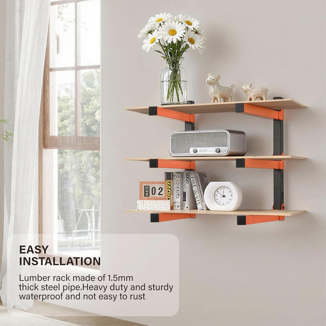 Lumber Storage Rack and Garage Wood Organizer, Lumber Rack Wall Mount, Heavy Duty Wood Storage Racks, Orange Lumber Metal Racks for Indoor and Outdoor - 2 Pack - Just Closeouts Canada Inc.B0FG2B5HN9
