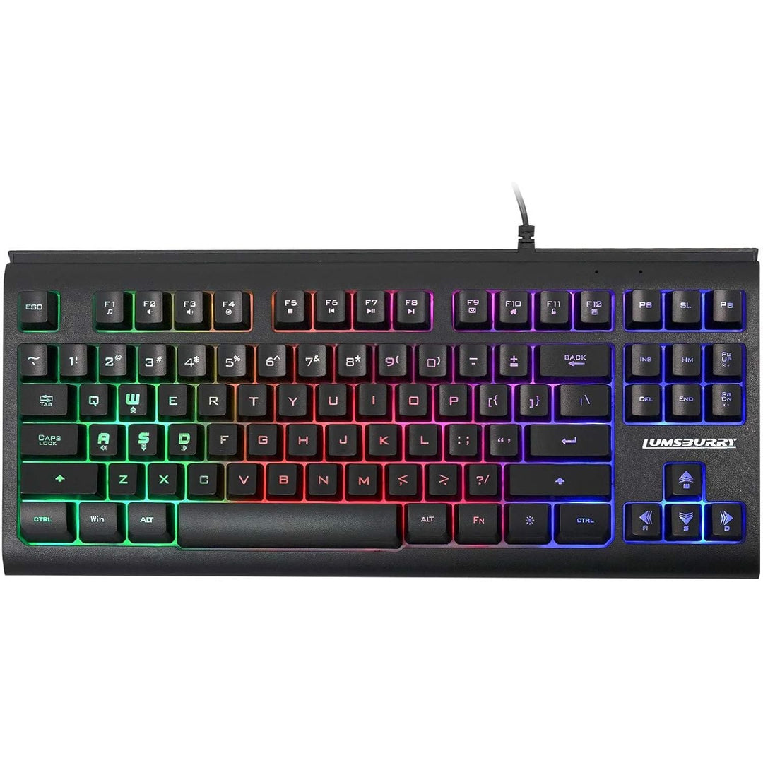 Lumsburry Computer Keyboard, 87 Keys Compact Wired USB Keyboard with Rainbow LED Light Up Backlit for PC Gaming Laptop Teclado Gamers Office Working - Just Closeouts Canada Inc.
