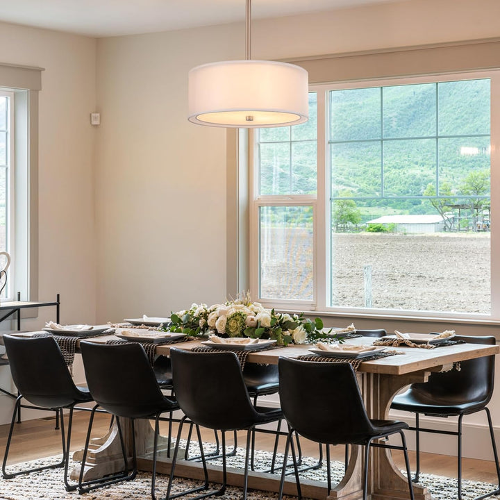 Luupyia 3 - Light Fabric Drum Pendant Lighting with Double Fabric Shade, 12.59 Inches Simple Modern Semi Flush Mount Ceiling Light Fixture Modern Hanging Lights for Bedroom, Hallway, Foyer E26 60W - Just Closeouts Canada Inc.