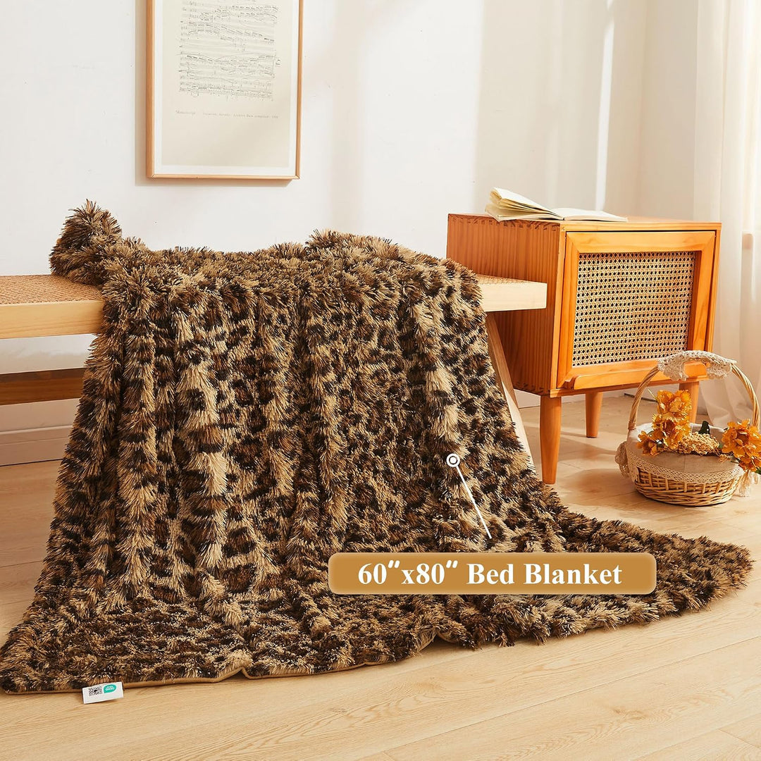 Luxury Faux Fur Leopard Print Throw Blanket, Soft Cheetah Print Fluffy Bed Blanket, Shaggy Plush Decorative Couch Blanket, Cute Furry Animal Print Fuzzy Blanket for Sofa Bed Couch, Brown, 60x90 - Just Closeouts Canada Inc.X004DNW653