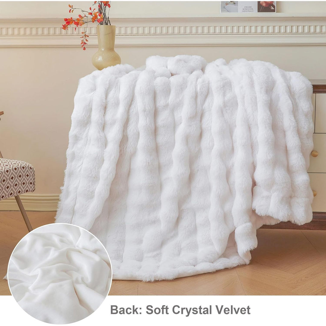 Luxury Fluffy Faux Rabbit Fur Blanket, Plush Fuzzy Bubble Throw for Couch Sofa, Cozy Comfy Furry Bed Blanket Home Decoration, Aesthetic Shaggy Throw for Bedroom Living Room, 60x90, White - Just Closeouts Canada Inc.