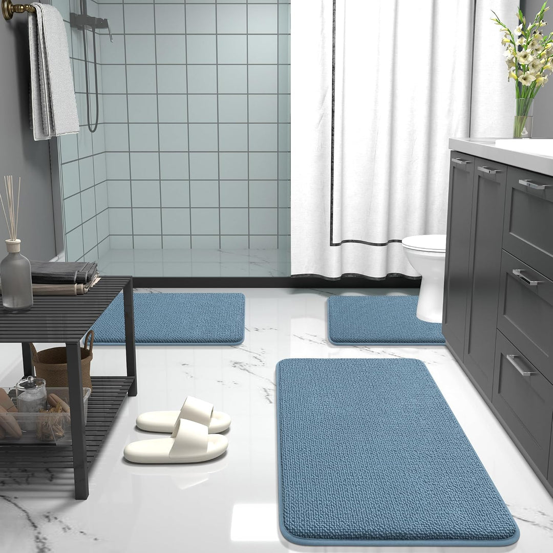 Luxury Memory Foam Bath Mat, Extra Soft Absorbent Bathroom Mats, Quick Dry Bathroom Rugs, Non - Slip, Machine Washable Bath Mats for Bathroom Floor, Tub and Shower, 20x30, Airy Blue - Just Closeouts Canada Inc.