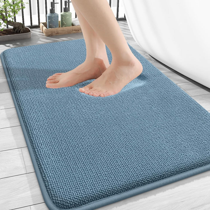 Luxury Memory Foam Bath Mat, Extra Soft Absorbent Bathroom Mats, Quick Dry Bathroom Rugs, Non - Slip, Machine Washable Bath Mats for Bathroom Floor, Tub and Shower, 20x30, Airy Blue - Just Closeouts Canada Inc.