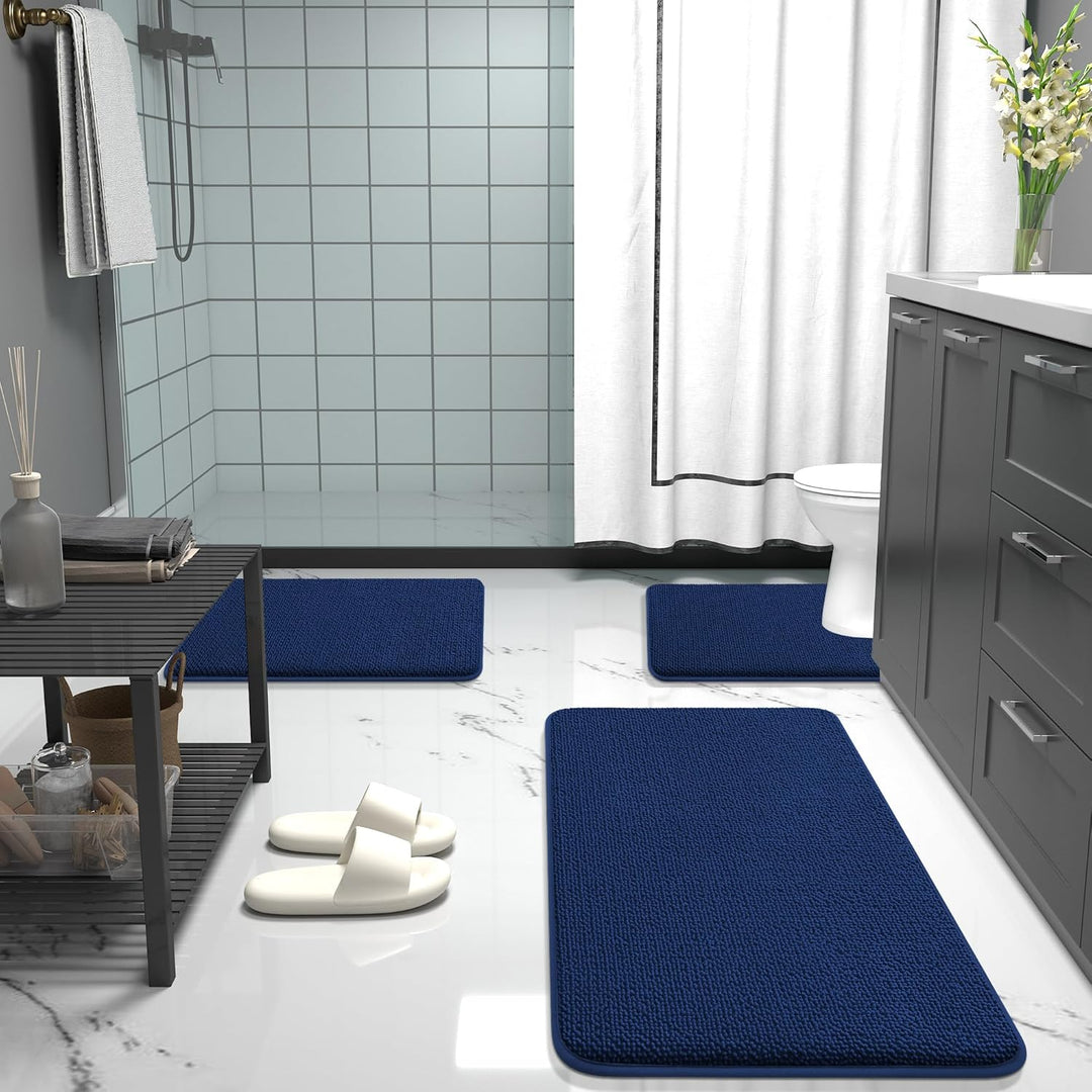 Luxury Memory Foam Bath Mat, Extra Soft Absorbent Bathroom Mats, Quick Dry Bathroom Rugs, Non - Slip, Machine Washable Bath Mats for Bathroom Floor, Tub and Shower, 24x36, Navy - Just Closeouts Canada Inc.