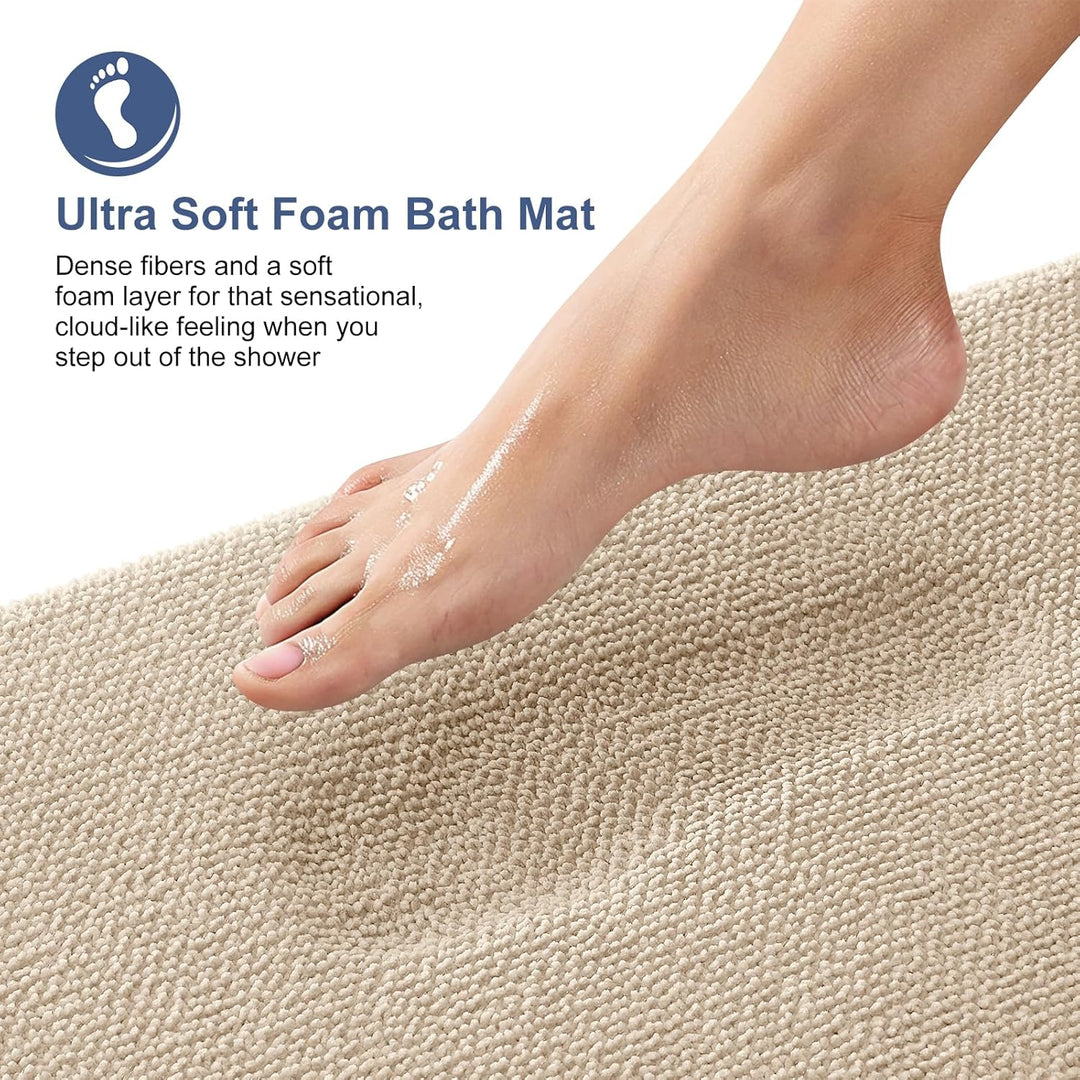 Luxury Memory Foam Bath Mat, Extra Soft Absorbent Bathroom Mats, Quick Dry Bathroom Rugs, Non - Slip, Machine Washable Bath Mats for Bathroom Floor, Tub and Shower, 24x47, Beige - Just Closeouts Canada Inc.