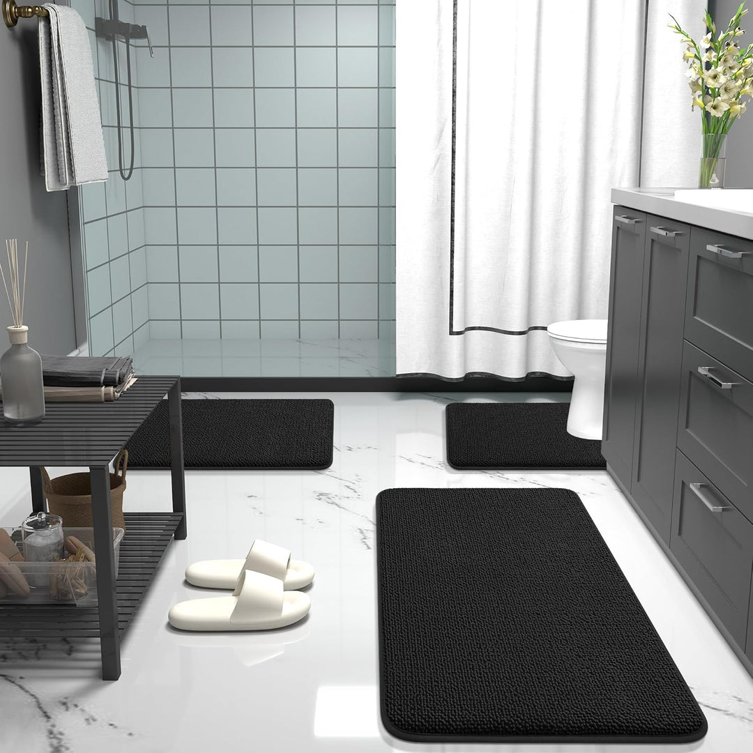 Luxury Memory Foam Bath Mat, Extra Soft Absorbent Bathroom Mats, Quick Dry Bathroom Rugs, Non - Slip, Machine Washable Bath Mats for Bathroom Floor, Tub and Shower, 24x36, Black - Just Closeouts Canada Inc.