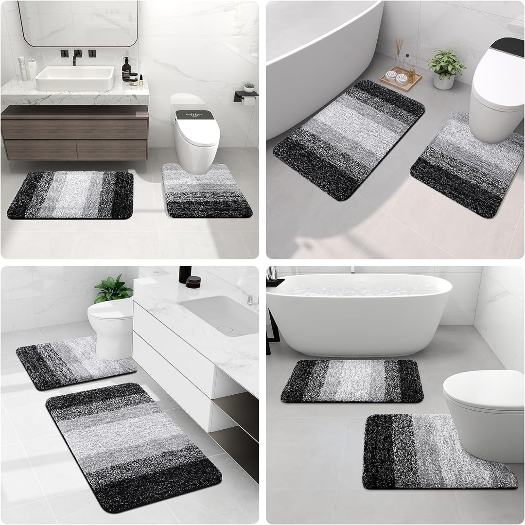 Luxury Microfiber Toilet Mat U-Shaped, Extra Soft and Absorbent Bath Mat, Non-Slip Plush Shaggy Bathroom Rug, Machine Wash Dry, Contour Toilet Rugs for Toilet Base, 20x24, Black - Just Closeouts Canada Inc.
