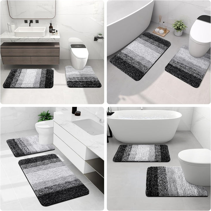 Luxury Microfiber Toilet Mat U-Shaped, Extra Soft and Absorbent Bath Mat, Non-Slip Plush Shaggy Bathroom Rug, Machine Wash Dry, Contour Toilet Rugs for Toilet Base, 20x24, Black - Just Closeouts Canada Inc.