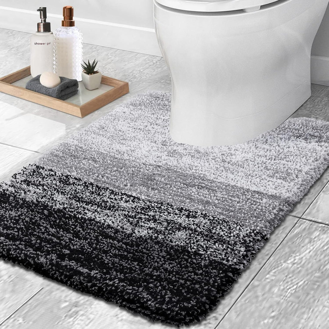 Luxury Microfiber Toilet Mat U-Shaped, Extra Soft and Absorbent Bath Mat, Non-Slip Plush Shaggy Bathroom Rug, Machine Wash Dry, Contour Toilet Rugs for Toilet Base, 20x24, Black - Just Closeouts Canada Inc.