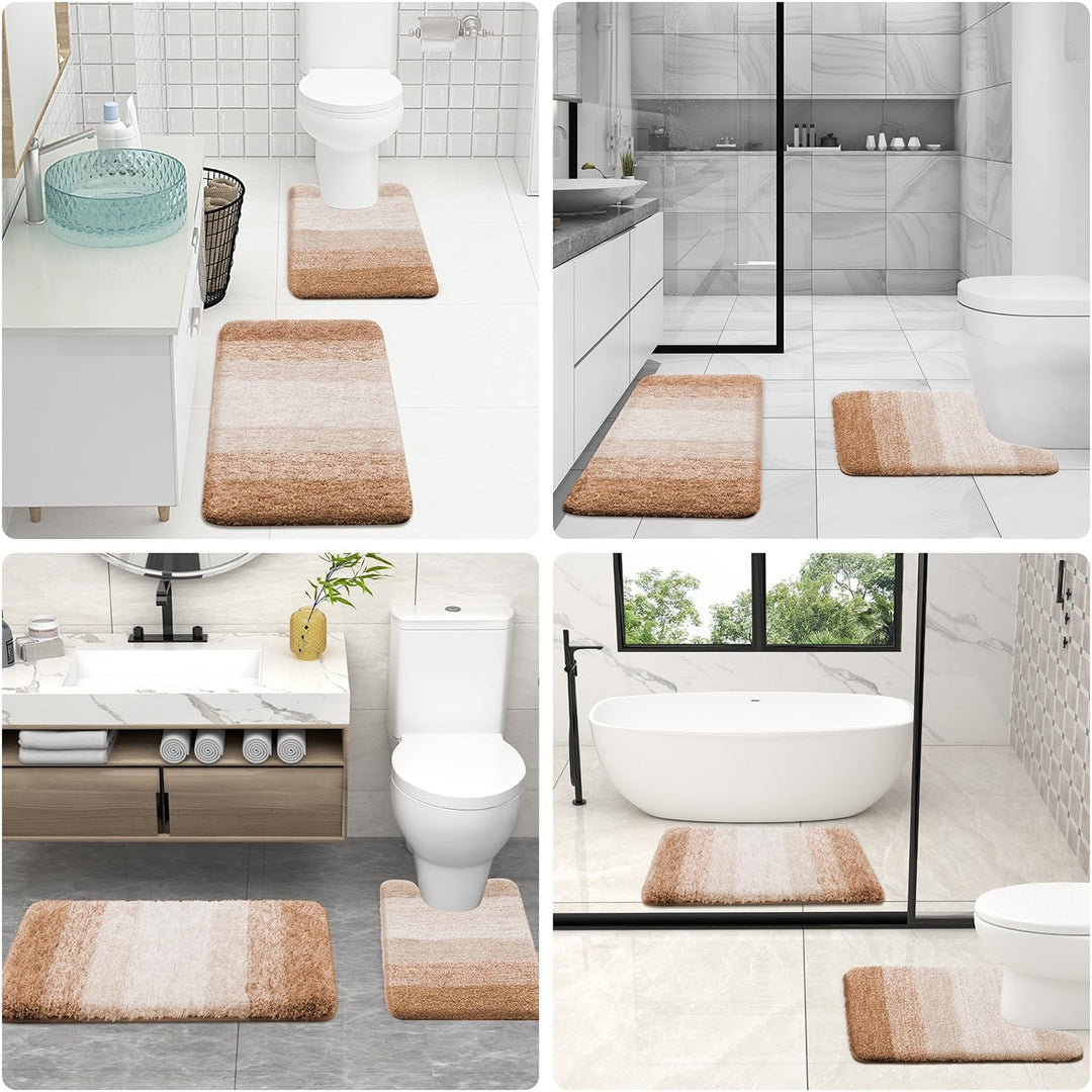 Luxury Microfiber Toilet Mat U - Shaped, Extra Soft and Absorbent Bath Mat, Non - Slip Plush Shaggy Bathroom Rug, Machine Wash Dry, Contour Toilet Rugs for Toilet Base, 20x24, Beige - Just Closeouts Canada Inc.