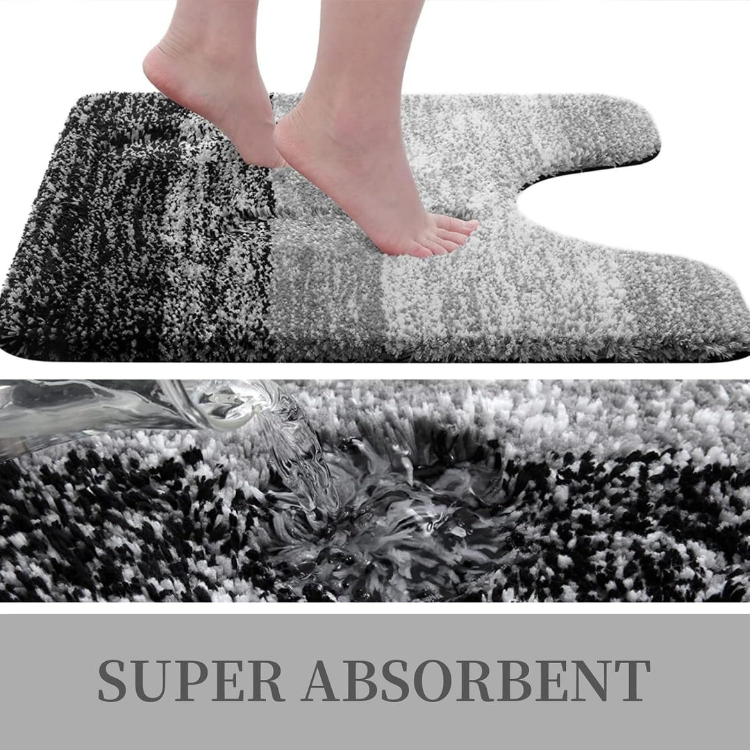 Luxury Microfiber Toilet Mat U-Shaped, Extra Soft and Absorbent Bath Mat, Non-Slip Plush Shaggy Bathroom Rug, Machine Wash Dry, Contour Toilet Rugs for Toilet Base, 20x24, Black - Just Closeouts Canada Inc.