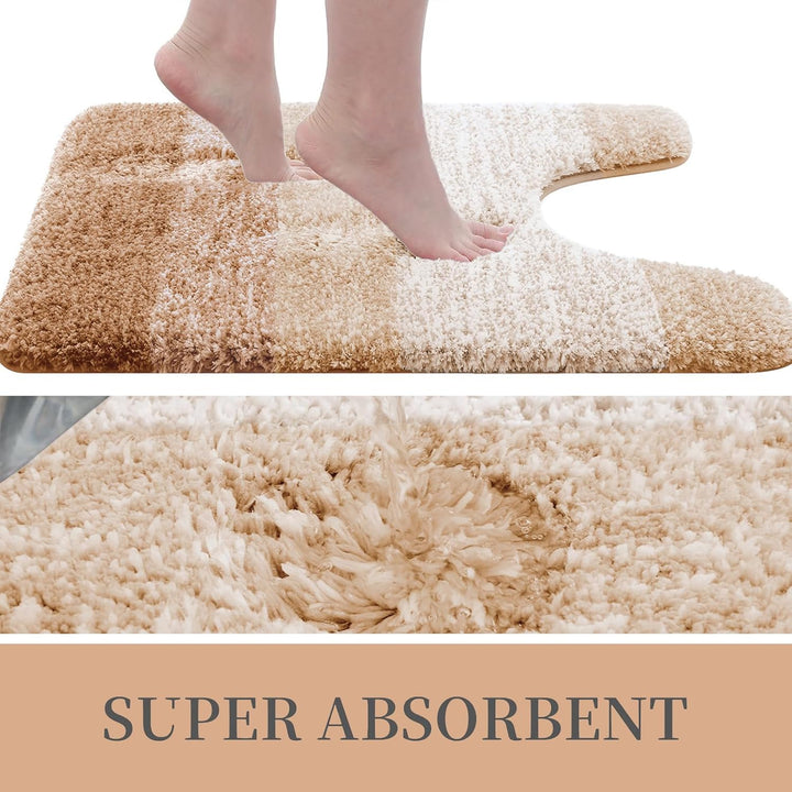 Luxury Microfiber Toilet Mat U - Shaped, Extra Soft and Absorbent Bath Mat, Non - Slip Plush Shaggy Bathroom Rug, Machine Wash Dry, Contour Toilet Rugs for Toilet Base, 20x24, Beige - Just Closeouts Canada Inc.