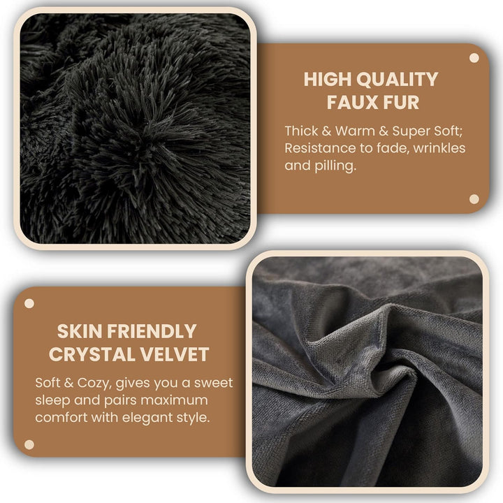 Luxury Shaggy Faux Fur Duvet Cover Set, Ultra Soft 3 Pieces Fluffy Comforter Cover Set, Fuzzy Bedding Set for Bedroom(1 Plush Furry Duvet Cover + 2 Pillowcases), Zipper Closure(King, Dark Grey) - Just Closeouts Canada Inc.
