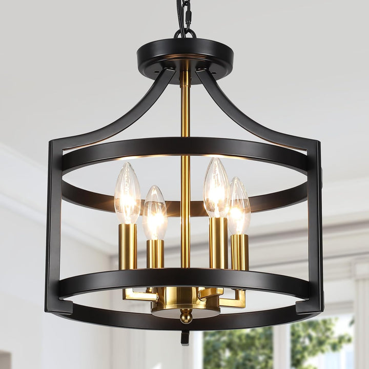 LXWNYY 4 - Light Farmhouse Light Fixtures, Rustic Black and Gold Chandeliers Ceiling Lights Convertible Semi Flush Mount Ceiling Light for Kitchen Island Dining Room Living Room Entryway Foyer - Just Closeouts Canada Inc.