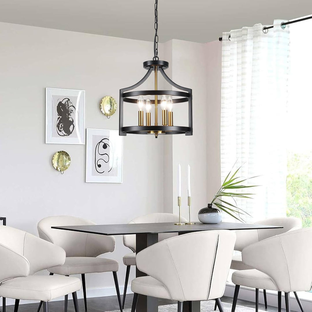 LXWNYY 4 - Light Farmhouse Light Fixtures, Rustic Black and Gold Chandeliers Ceiling Lights Convertible Semi Flush Mount Ceiling Light for Kitchen Island Dining Room Living Room Entryway Foyer - Just Closeouts Canada Inc.