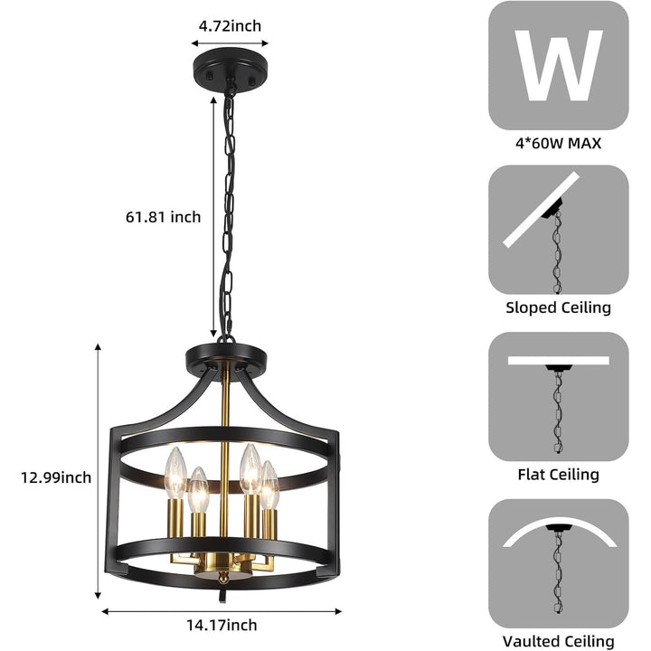 LXWNYY 4 - Light Farmhouse Light Fixtures, Rustic Black and Gold Chandeliers Ceiling Lights Convertible Semi Flush Mount Ceiling Light for Kitchen Island Dining Room Living Room Entryway Foyer - Just Closeouts Canada Inc.