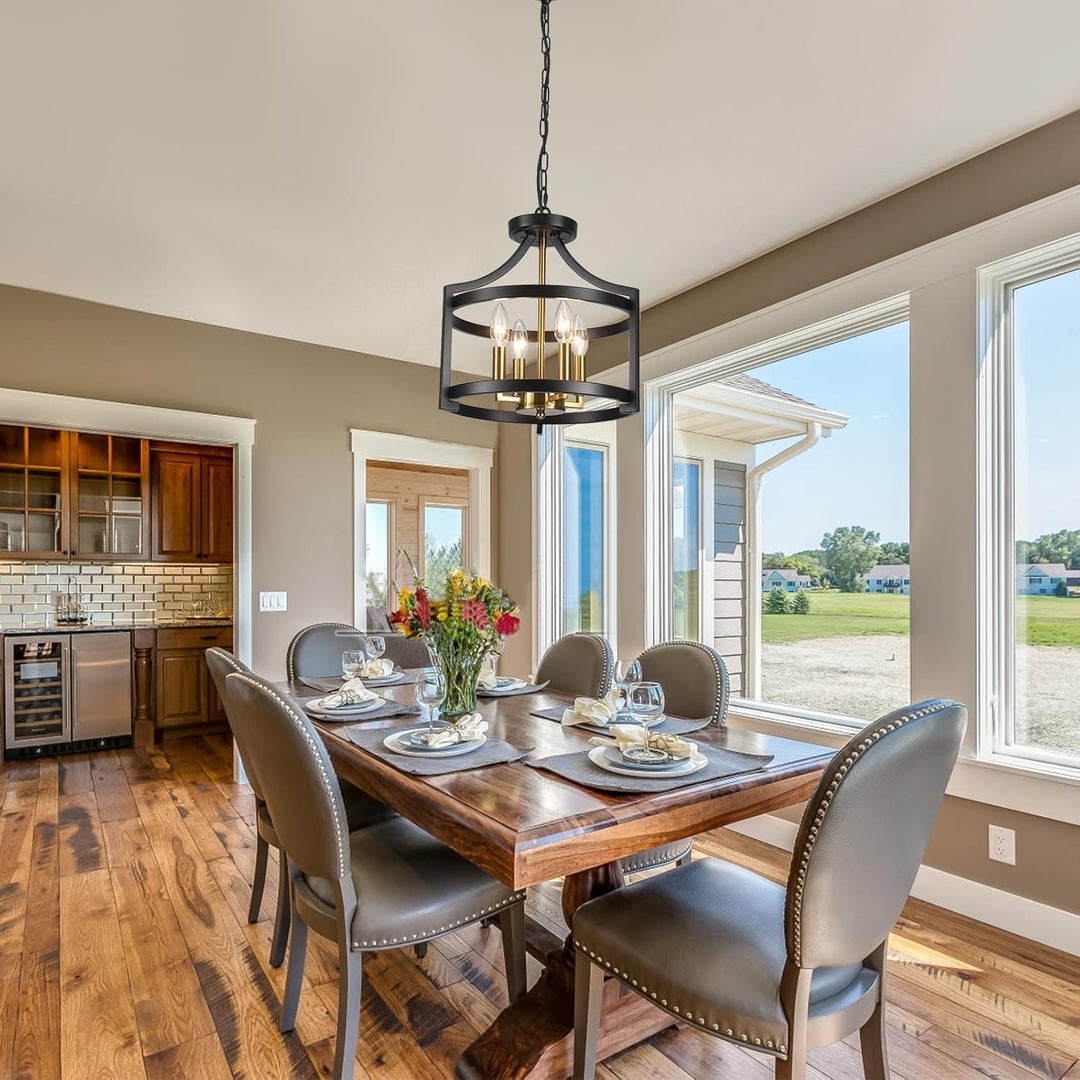 LXWNYY 4 - Light Farmhouse Light Fixtures, Rustic Black and Gold Chandeliers Ceiling Lights Convertible Semi Flush Mount Ceiling Light for Kitchen Island Dining Room Living Room Entryway Foyer - Just Closeouts Canada Inc.