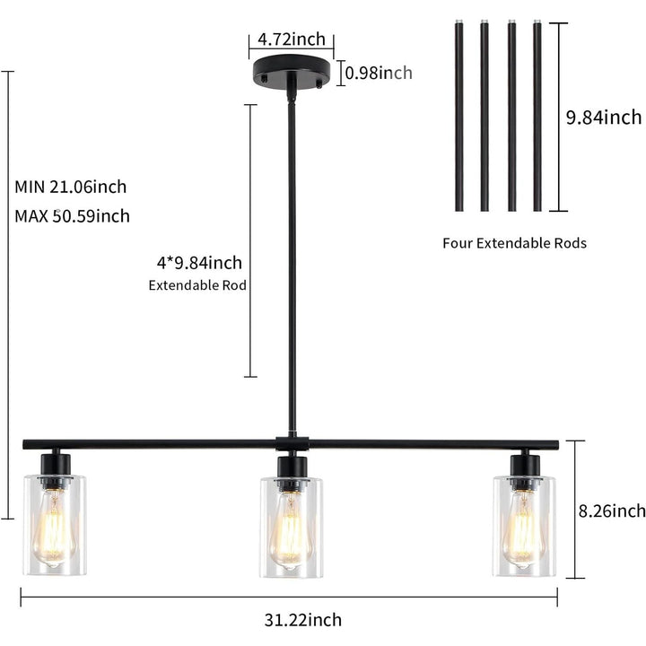 LXWNYY Kitchen Island Lighting, 3 - Light Modern Chandelier Ceiling Light Pendant Lights Kitchen Island Linear Chandelier Hanging Light Fixture for Dining Room Bedroom Living Room - Just Closeouts Canada Inc.