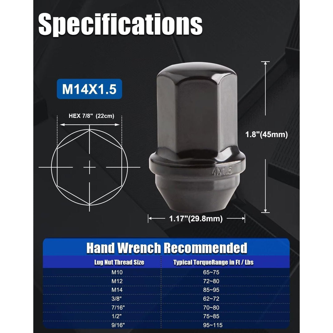 M14x1.5 Lug Nuts Black 24pcs, 14x1.5 OEM Factory Style Wheel Lug Nut, 1.8 Inch 45mm Length, 7/8" 22mm Hex, Closed End Large Acorn Seat - Just Closeouts Canada Inc.X0043LMX7V
