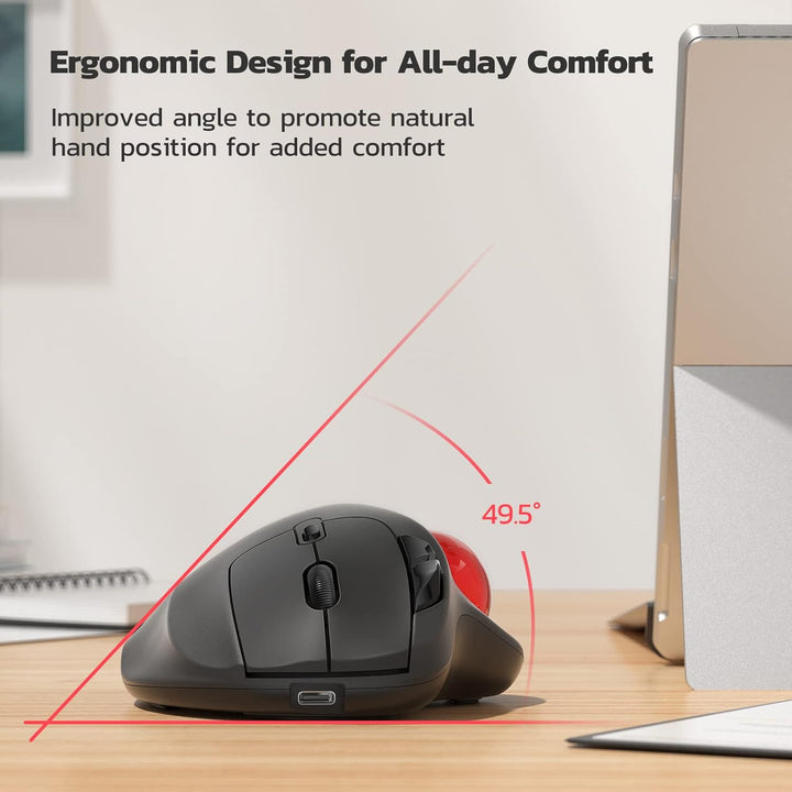 M501 Wireless Trackball Mouse, Rechargeable Ergonomic, Easy Thumb Control, Precise & Smooth Tracking, 3 Device Connection (Bluetooth or USB Receiver), Compatible for PC, Laptop, Mac(Red) - Just Closeouts Canada Inc.X004RIRKY1