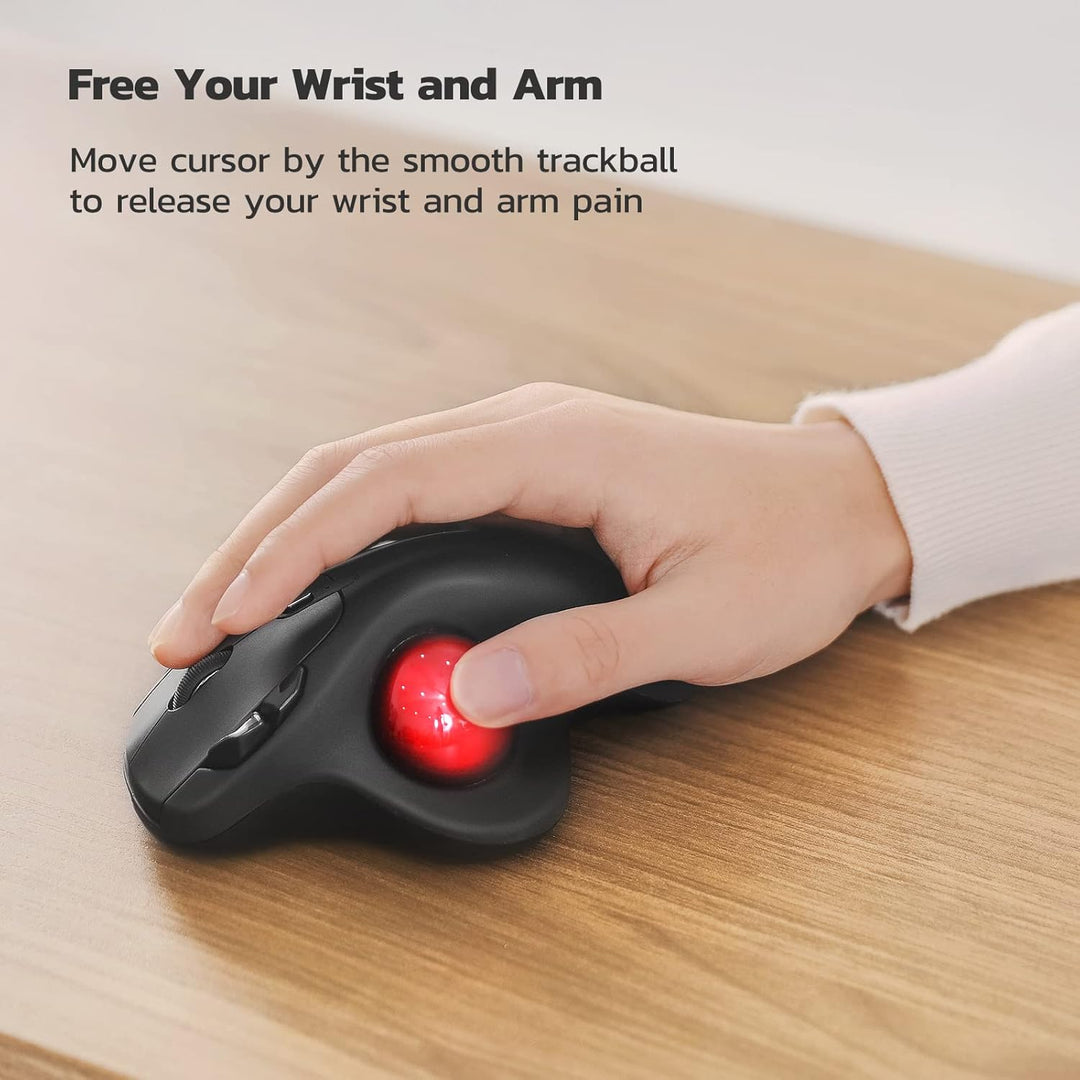 M501 Wireless Trackball Mouse, Rechargeable Ergonomic, Easy Thumb Control, Precise & Smooth Tracking, 3 Device Connection (Bluetooth or USB Receiver), Compatible for PC, Laptop, Mac(Red) - Just Closeouts Canada Inc.X004RIRKY1