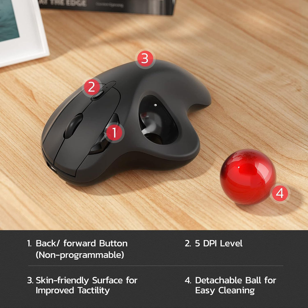 M501 Wireless Trackball Mouse, Rechargeable Ergonomic, Easy Thumb Control, Precise & Smooth Tracking, 3 Device Connection (Bluetooth or USB Receiver), Compatible for PC, Laptop, Mac(Red) - Just Closeouts Canada Inc.X004RIRKY1