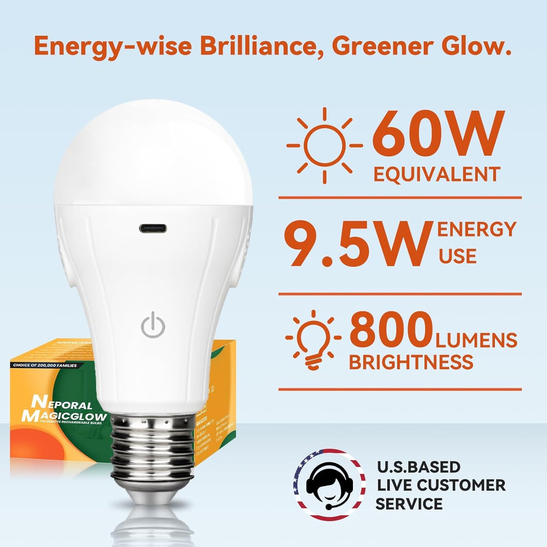 MagicGlow Rechargeable Light Bulbs with Remote, 3 Color Shift + Dimmable Battery Powered Light Bulbs, USB Rechargeable, A19 E26 Emergency Light Bulbs, 15W, Up to 24 Hours - Just Closeouts Canada Inc.X003Z64PXP