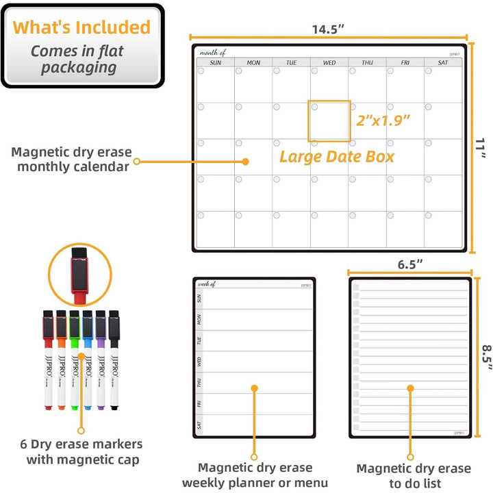 Magnetic Dry Erase Monthly Calendar Whiteboard Set for Fridge - One Monthly Planner and Two Bonus Dry Erase Grocery Board & Weekly Menu Board - Meal Planner Whiteboard/to - Do List - 6 Markers Included! - Just Closeouts Canada Inc.