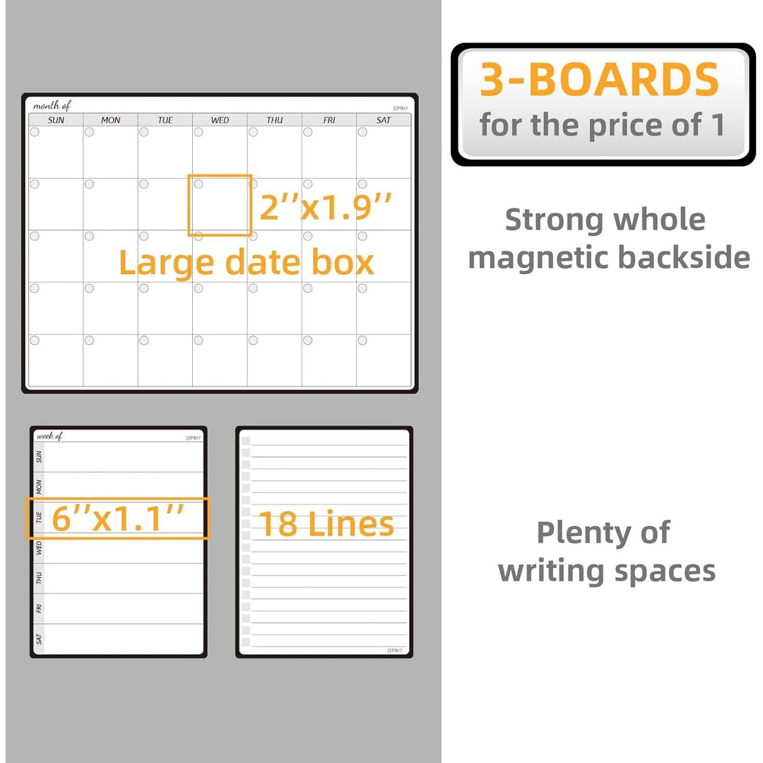 Magnetic Dry Erase Monthly Calendar Whiteboard Set for Fridge - One Monthly Planner and Two Bonus Dry Erase Grocery Board & Weekly Menu Board - Meal Planner Whiteboard/to - Do List - 6 Markers Included! - Just Closeouts Canada Inc.