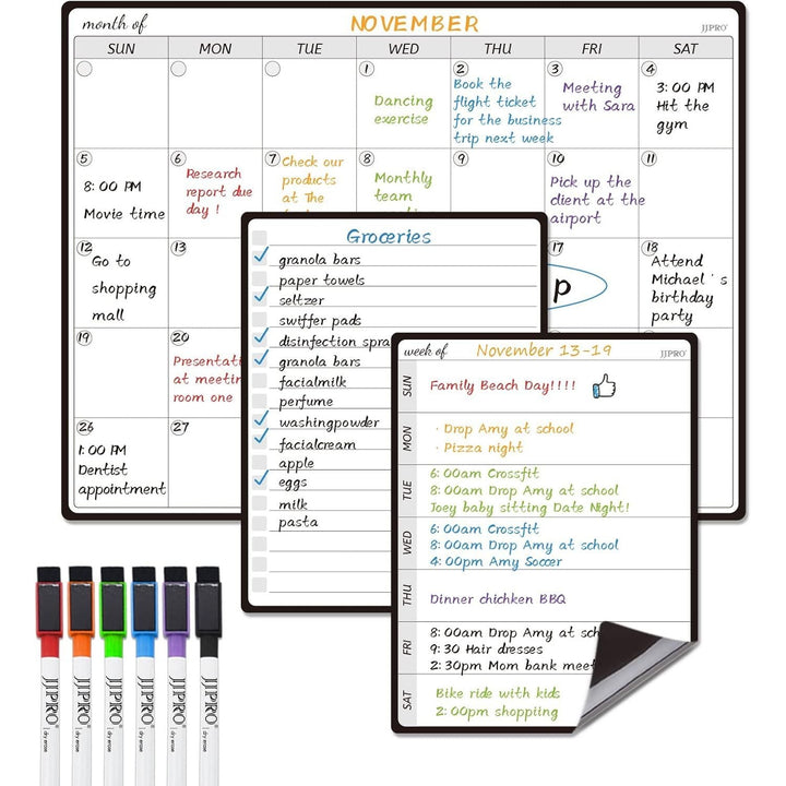 Magnetic Dry Erase Monthly Calendar Whiteboard Set for Fridge - One Monthly Planner and Two Bonus Dry Erase Grocery Board & Weekly Menu Board - Meal Planner Whiteboard/to - Do List - 6 Markers Included! - Just Closeouts Canada Inc.