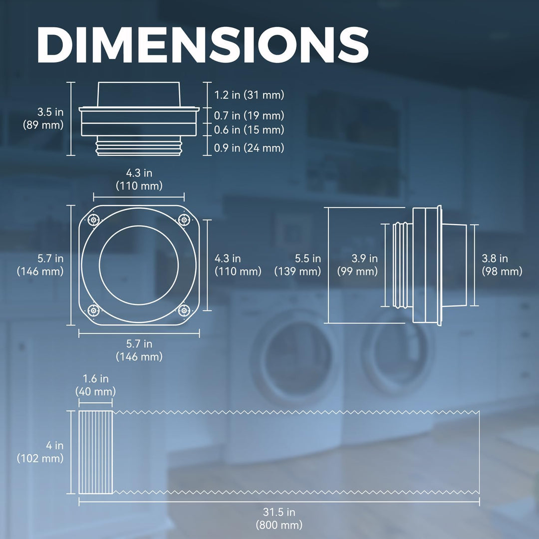 Magnetic Dryer Vent Coupling DV180 Airtight Seal Dryer Vent Connector Kit Easy to Clean Quick Connector Including a 2.6ft 4" Duct and two Clamps Large - Just Closeouts Canada Inc.