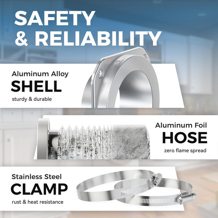 Magnetic Dryer Vent Coupling DV180 Airtight Seal Dryer Vent Connector Kit Easy to Clean Quick Connector Including a 2.6ft 4" Duct and two Clamps Large - Just Closeouts Canada Inc.