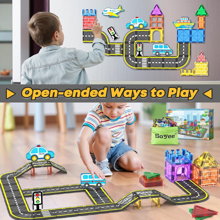 Magnetic Tiles Roads, Cars, Toys, Magnetic Building Blocks, STEM Educational Preschool Constructions - Just Closeouts Canada Inc.