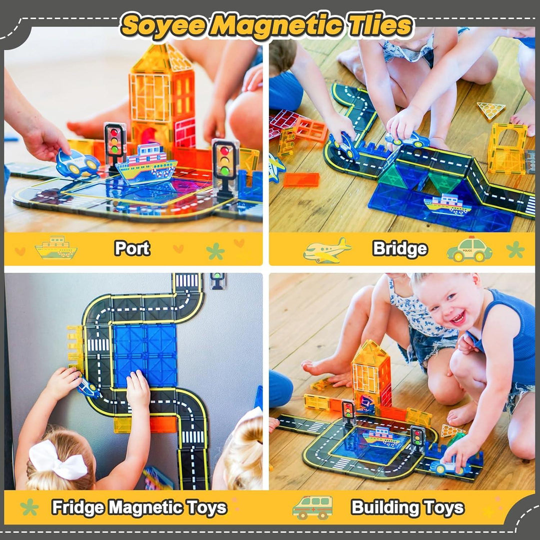 Magnetic Tiles Roads, Cars, Toys, Magnetic Building Blocks, STEM Educational Preschool Constructions - Just Closeouts Canada Inc.