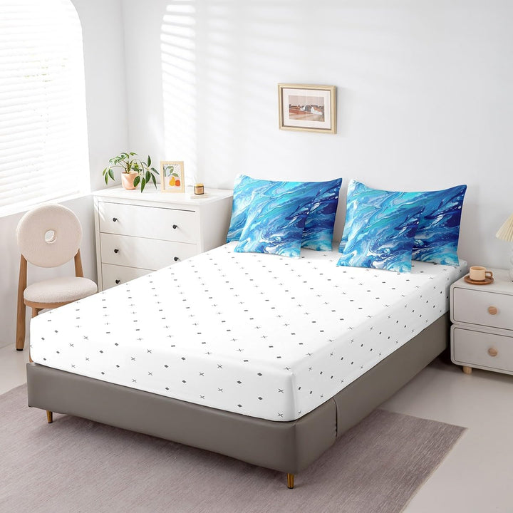 Marble Bedding Set Abstract Art Bed in a Bag Marble Texture Comforter Set Full Size 7 Pieces for Boys Girls Teens Decor Bed Set with Comforter, Sheet Set, Pillowcases, Pillow Covers Blue - Just Closeouts Canada Inc.X004D1HHSL