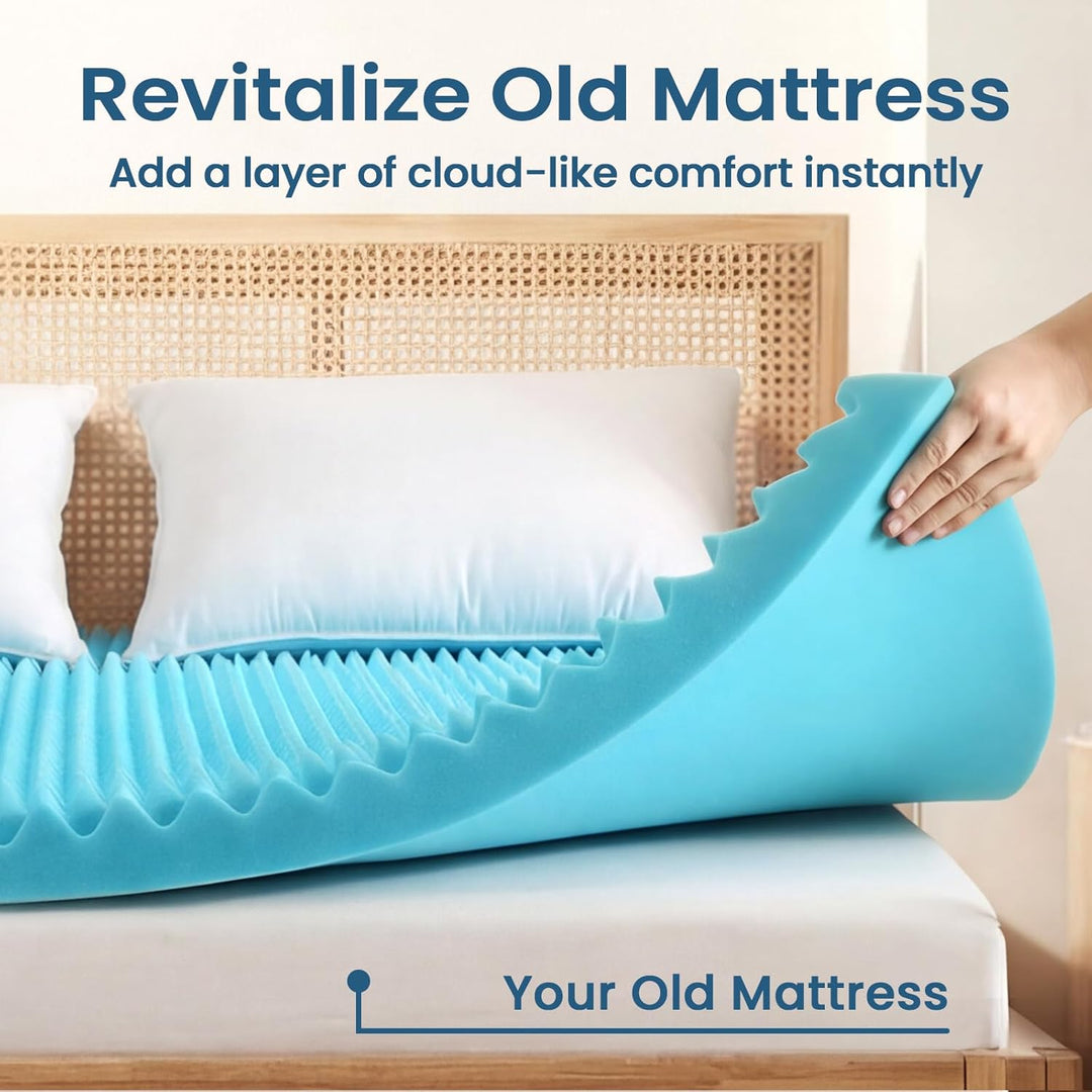 Mattress Topper Queen 2.9 Inch, Cooling Gel Infused Foam Mattress Topper with Airflow Egg Crate Design with Removable Cover, Certipur - Us Certified - Just Closeouts Canada Inc.