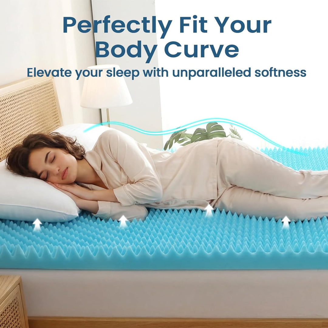 Mattress Topper Queen 2.9 Inch, Cooling Gel Infused Foam Mattress Topper with Airflow Egg Crate Design with Removable Cover, Certipur - Us Certified - Just Closeouts Canada Inc.