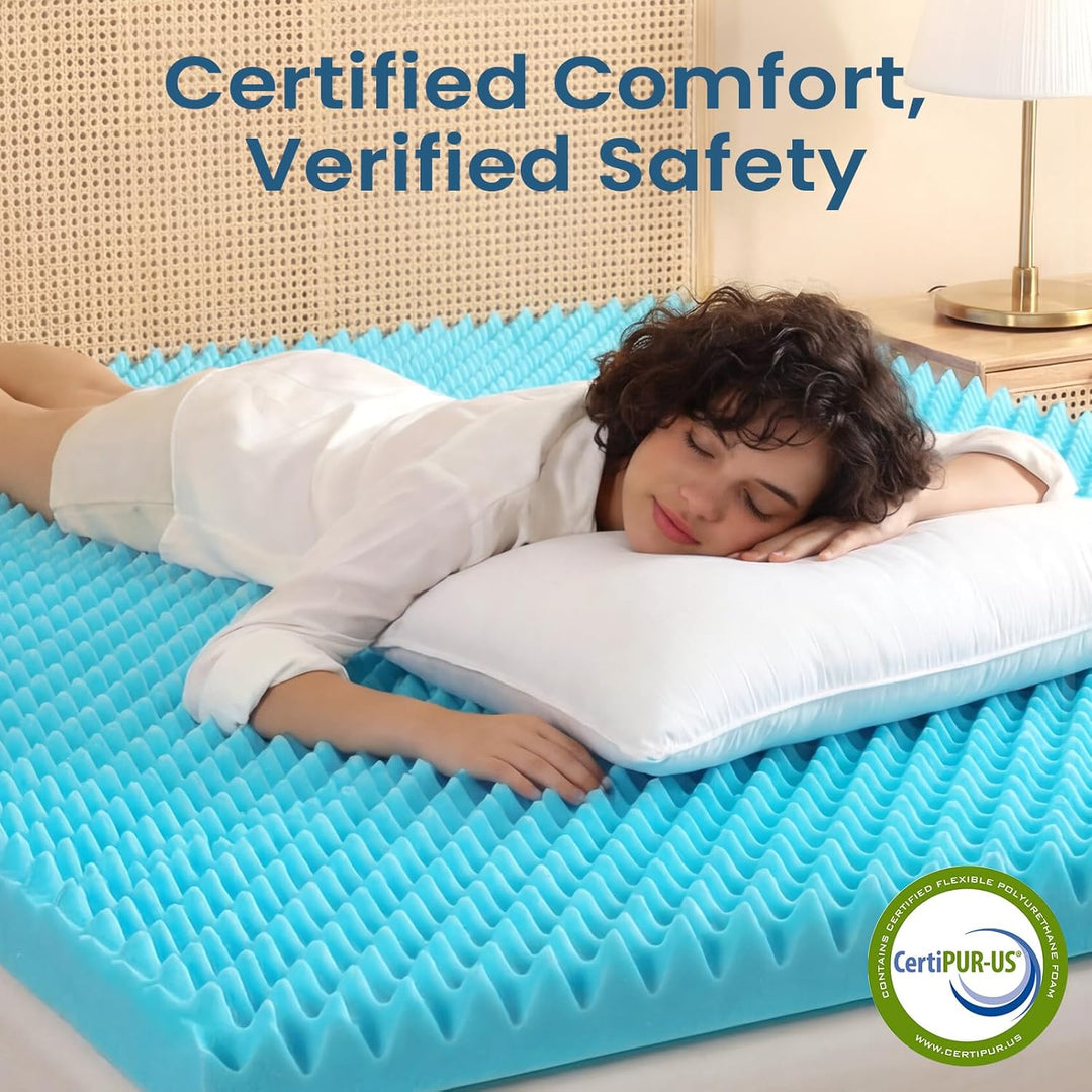 Mattress Topper Queen 2.9 Inch, Cooling Gel Infused Foam Mattress Topper with Airflow Egg Crate Design with Removable Cover, Certipur - Us Certified - Just Closeouts Canada Inc.
