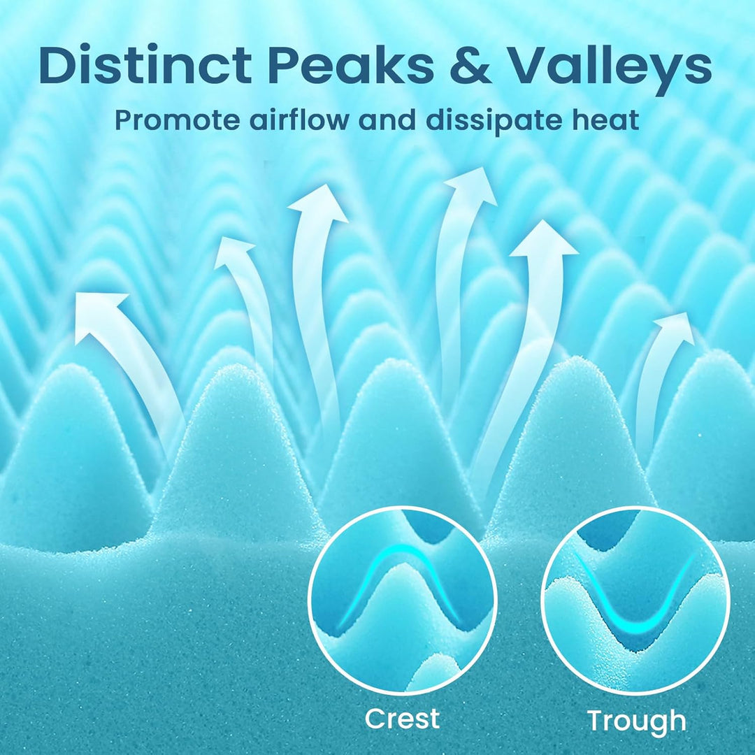 Mattress Topper Queen 2.9 Inch, Cooling Gel Infused Foam Mattress Topper with Airflow Egg Crate Design with Removable Cover, Certipur - Us Certified - Just Closeouts Canada Inc.