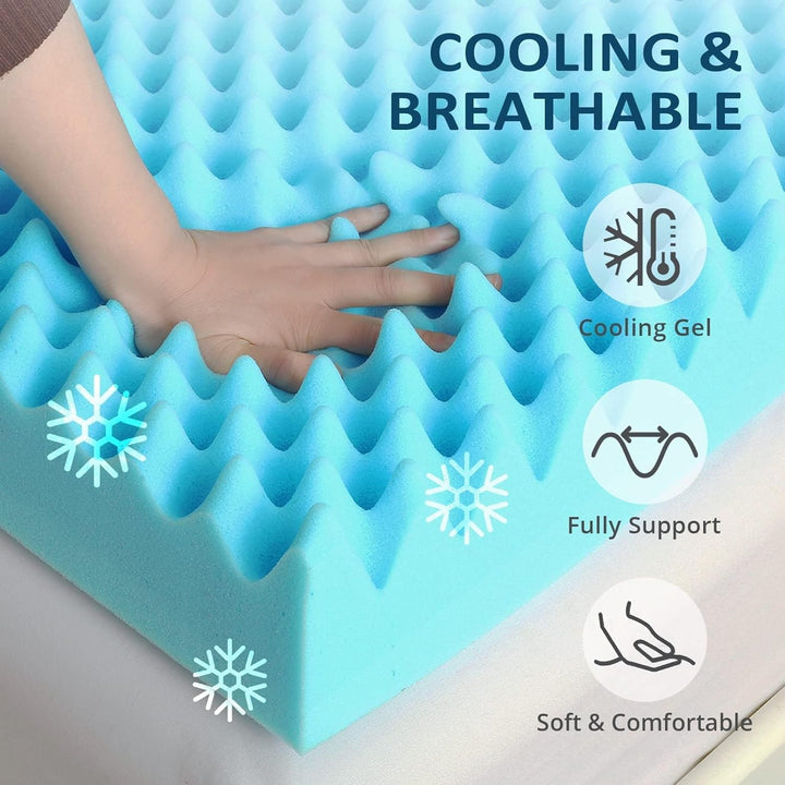 Mattress Topper Queen 2.9 Inch, Cooling Gel Infused Foam Mattress Topper with Airflow Egg Crate Design with Removable Cover, Certipur - Us Certified - Just Closeouts Canada Inc.