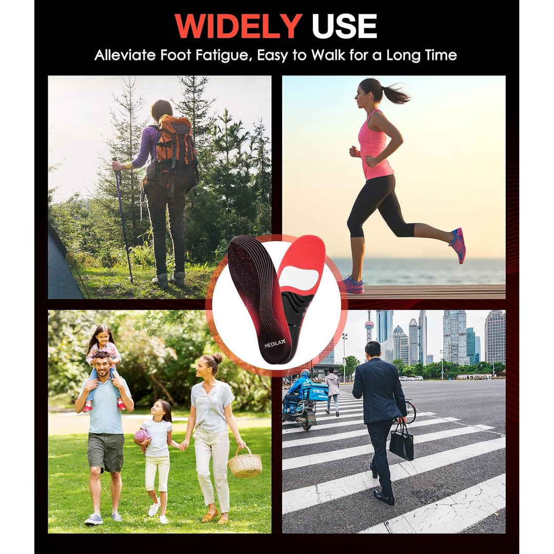 Medilax 220+lbs Plantar Fasciitis High Arch Support Insoles Men Women - Orthotic Shoe Inserts for Foot Pain Relief - Work Boot Shoe Insole - Standing All Day Heavy Duty Support (M, Black) - Just Closeouts Canada Inc.