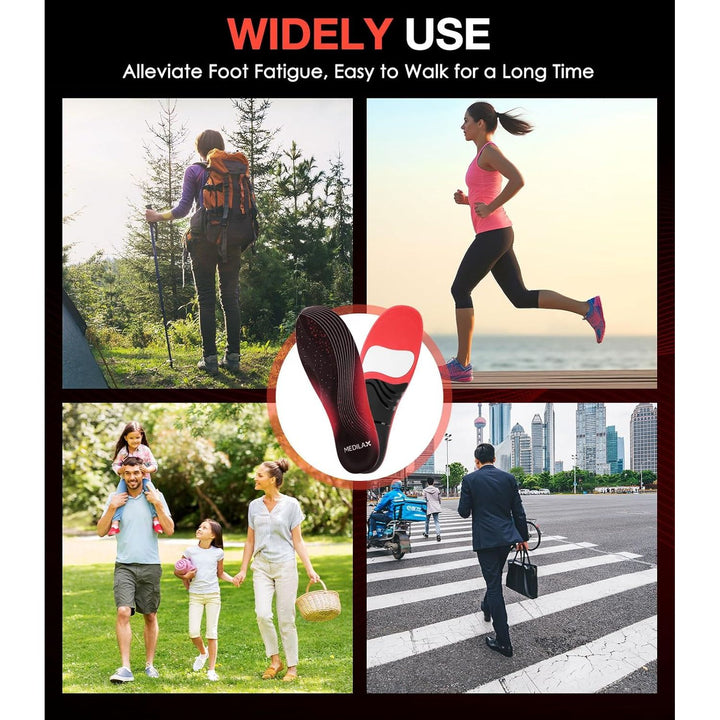 Medilax 220+lbs Plantar Fasciitis High Arch Support Insoles Men Women - Orthotic Shoe Inserts for Foot Pain Relief - Work Boot Shoe Insole - Standing All Day Heavy Duty Support (M, Black) - Just Closeouts Canada Inc.